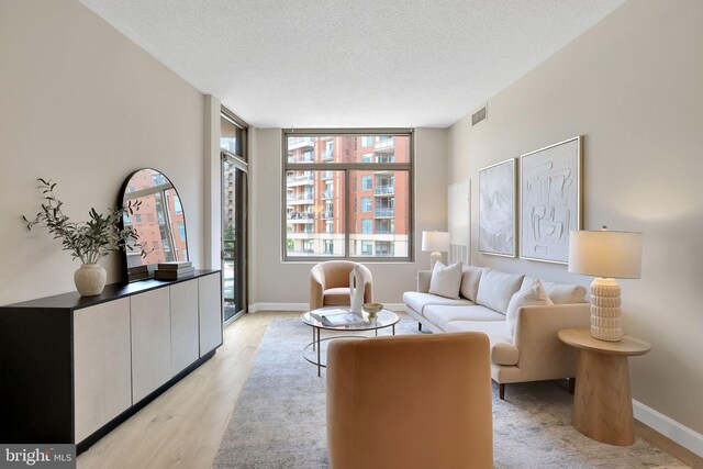 3600 S Glebe Rd Unit 321W, Arlington, VA 22202 - living area featuring light wood finished floors, baseboards, and a textured ceiling