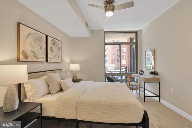 3600 S Glebe Rd Unit 321W, Arlington, VA 22202 - bedroom with expansive windows, light wood-style floors, baseboards, and ceiling fan