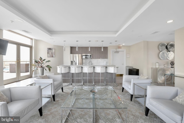 3600 S Glebe Rd Unit 321W, Arlington, VA 22202 - living room with a raised ceiling, recessed lighting, and french doors