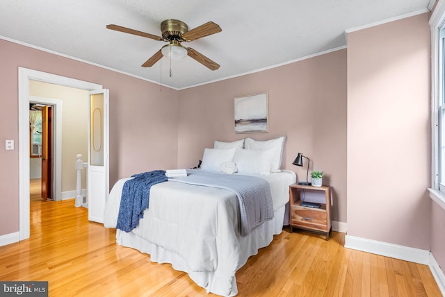 1822 Clearwood Rd, Baltimore, MD 21234 - bedroom featuring light wood-style floors, baseboards, ornamental molding, and ceiling fan