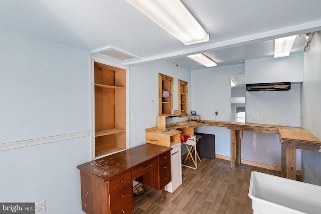 office space with dark wood-type flooring