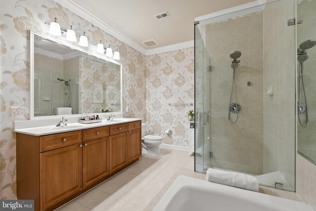525 Belmont Bay Dr Unit 405, Woodbridge, VA 22191 - full bath featuring crown molding, a shower stall, visible vents, and tile patterned flooring