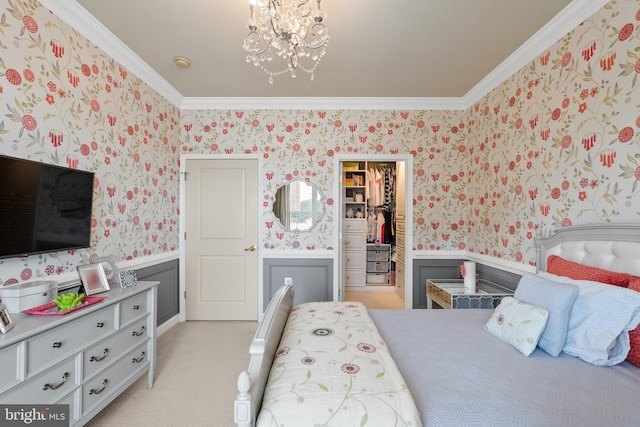 525 Belmont Bay Dr Unit 405, Woodbridge, VA 22191 - bedroom featuring crown molding, wallpapered walls, and a wainscoted wall