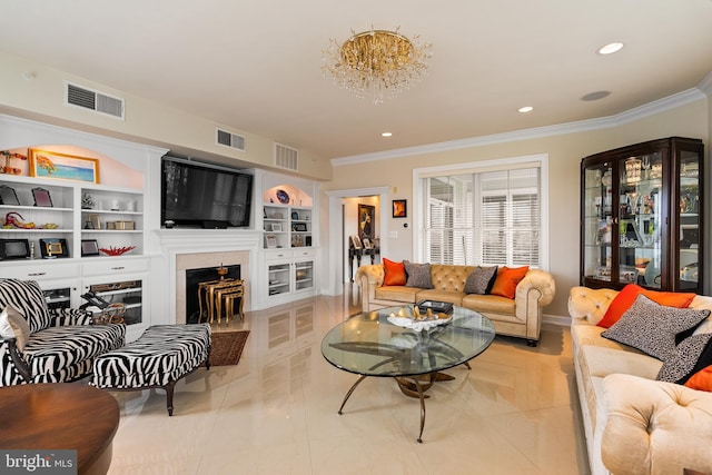 525 Belmont Bay Dr Unit 405, Woodbridge, VA 22191 - tiled living room featuring recessed lighting, ornamental molding, and visible vents