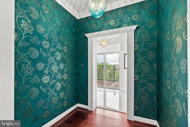 525 Belmont Bay Dr Unit 405, Woodbridge, VA 22191 - entryway featuring baseboards, dark wood-style flooring, and wallpapered walls