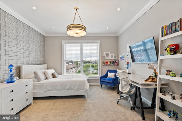 525 Belmont Bay Dr Unit 405, Woodbridge, VA 22191 - bedroom with crown molding, light colored carpet, and recessed lighting