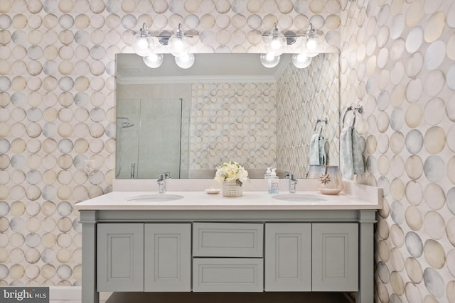 525 Belmont Bay Dr Unit 405, Woodbridge, VA 22191 - full bathroom featuring a tile shower, ornamental molding, and a sink