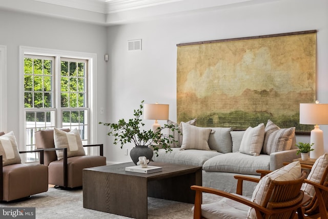 1418 Woodhurst Blvd, Mclean, VA 22102 - living room featuring plenty of natural light, crown molding, and carpet floors