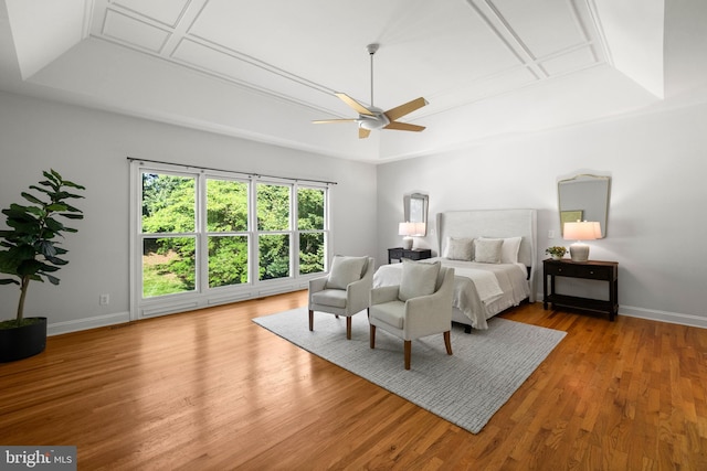 1418 Woodhurst Blvd, Mclean, VA 22102 - bedroom featuring wood finished floors, baseboards, a tray ceiling, a ceiling fan, and attic access