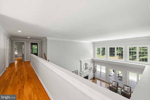 1418 Woodhurst Blvd, Mclean, VA 22102 - hall featuring ornamental molding, wood finished floors, recessed lighting, and baseboards