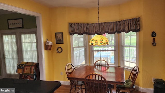 dining area featuring dark wood-style floors and baseboards