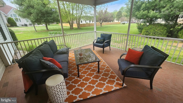 view of patio / terrace with outdoor lounge area and a wooden deck