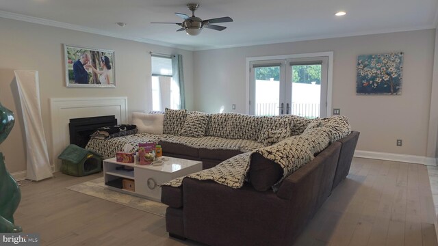 living area with wood finished floors, plenty of natural light, and baseboards
