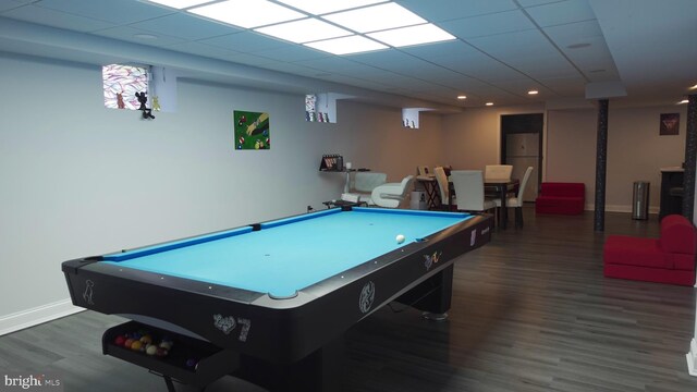 rec room with baseboards, recessed lighting, wood finished floors, and pool table