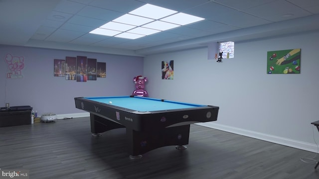 rec room featuring baseboards, dark wood-style flooring, and pool table