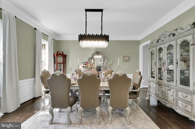 11162 Innsbrook Ct, Ijamsville, MD 21754 - dining area with a chandelier, crown molding, and dark wood-style floors