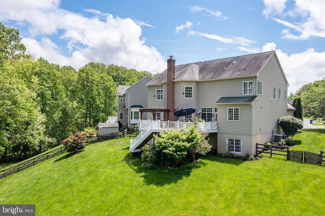 11162 Innsbrook Ct, Ijamsville, MD 21754 - rear view of property featuring a deck, a chimney, stairway, and central AC unit