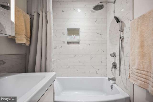 full bathroom with shower / bath combination with curtain