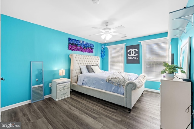 833 Gibbons Rd, Sykesville, MD 21784 - bedroom with baseboards, ceiling fan, and dark wood-style floors