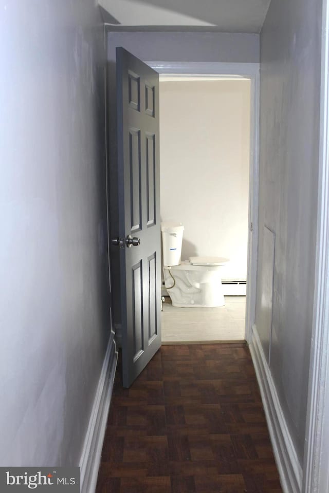 466 N Evans St, Pottstown, PA 19464 - hall featuring parquet flooring and a baseboard heating unit