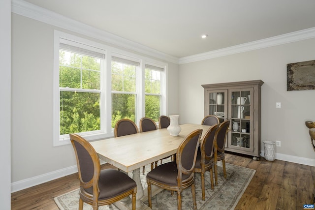 dining area with crown molding, baseboards, and plenty of natural light
