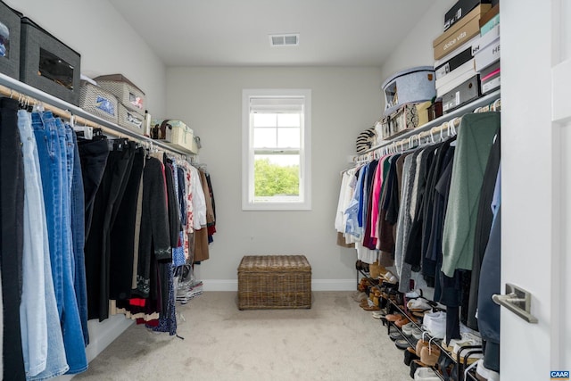 spacious closet with carpet flooring and visible vents