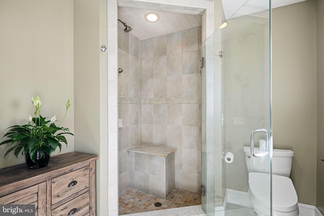 bathroom featuring toilet and a stall shower
