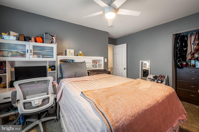 bedroom with carpet flooring and ceiling fan