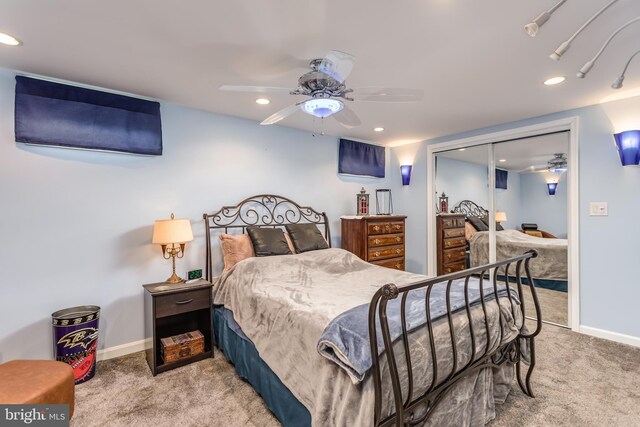 1085 Greenwood Rd, Winchester, VA 22602 - bedroom featuring carpet, recessed lighting, baseboards, a closet, and a ceiling fan
