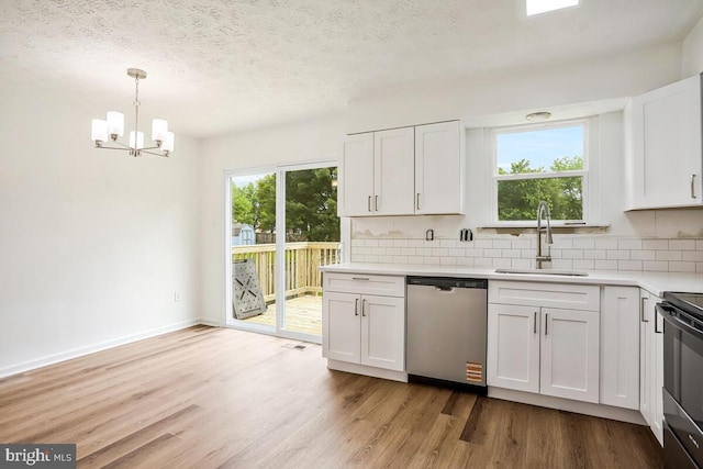 1603 Norwich Dr, Frederick, MD 21701 - kitchen featuring dishwasher, a sink, black range with electric cooktop, backsplash, and light wood-style flooring