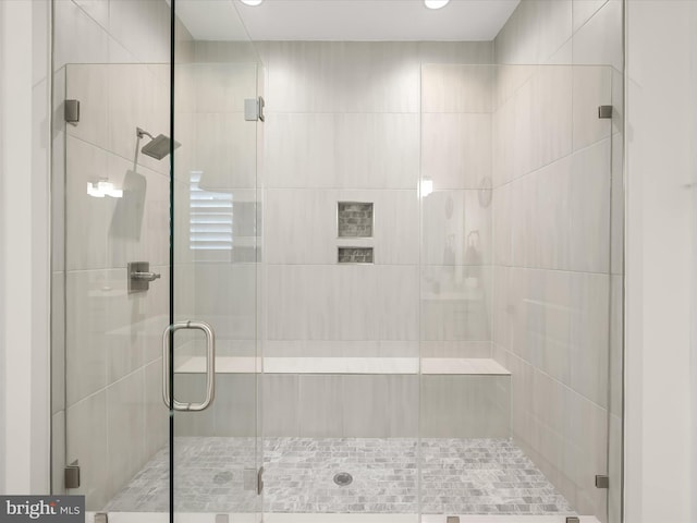 full bathroom featuring a shower stall and recessed lighting