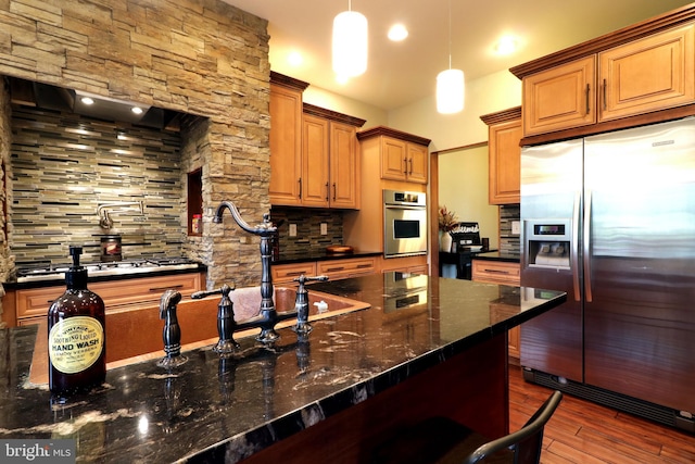 441 Millgate Rd, Bellefonte, PA 16823 - kitchen with stainless steel appliances, decorative backsplash, wood finished floors, and a sink