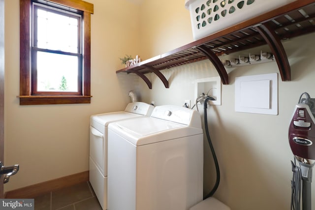 441 Millgate Rd, Bellefonte, PA 16823 - clothes washing area with washing machine and clothes dryer, tile patterned floors, and baseboards