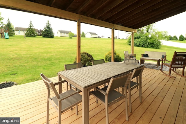 441 Millgate Rd, Bellefonte, PA 16823 - deck featuring a yard, an outdoor living space, and outdoor dining area