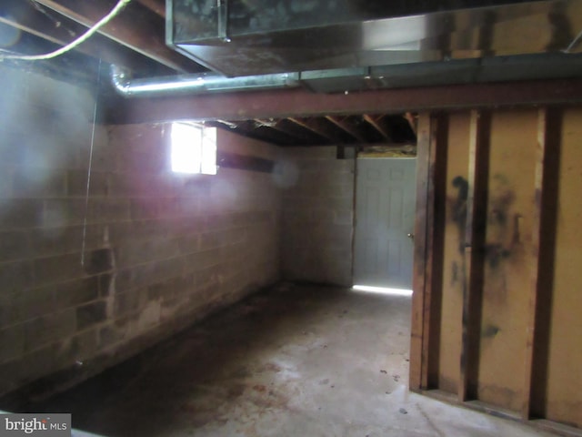 basement featuring concrete block wall