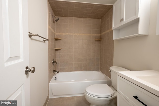 bathroom with toilet, tile patterned flooring, tub / shower combination, and vanity