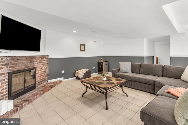 2300 Foster Pl, Temple Hills, MD 20748 - living area with a fireplace, light tile patterned flooring, recessed lighting, and baseboards