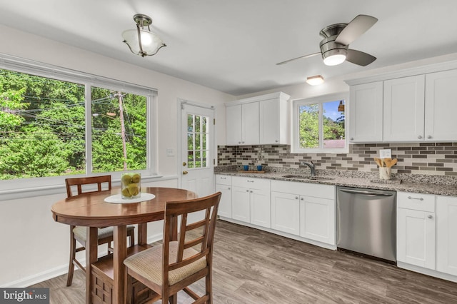 2300 Foster Pl, Temple Hills, MD 20748 - kitchen featuring stainless steel dishwasher, a sink, tasteful backsplash, and healthy amount of natural light