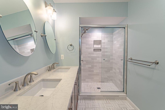7 Teak Ct, Cherry Hill, NJ 08003 - full bath with a stall shower, a sink, and tile patterned floors