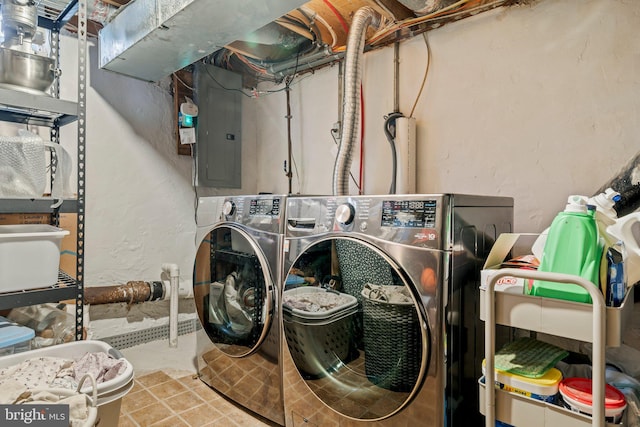 laundry room with independent washer and dryer, electric panel, and laundry area