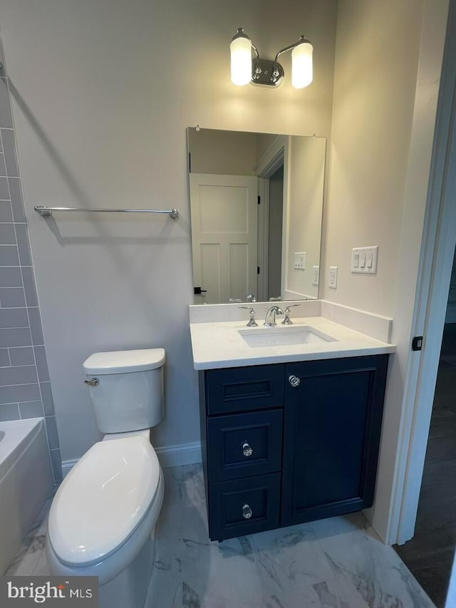 937 Swinehart, Boyertown, PA 19512 - bathroom with vanity, a tub, toilet, marble finish floor, and walk in shower
