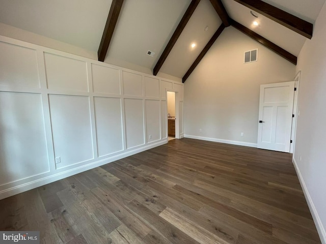 937 Swinehart, Boyertown, PA 19512 - unfurnished living room with beam ceiling, visible vents, dark wood-style floors, and baseboards