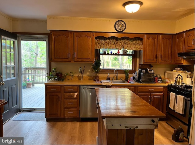 kitchen with light countertops, a sink, plenty of natural light, and stainless steel appliances