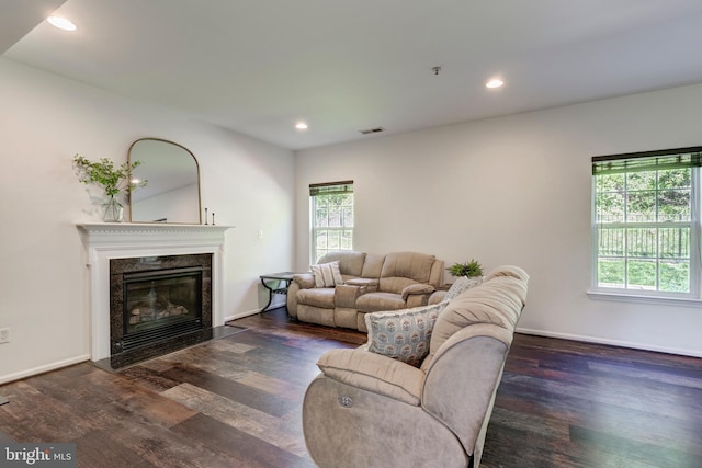 3560 Sherwin Dr, Manchester, MD 21102 - living room featuring wood finished floors, a fireplace, recessed lighting, and baseboards