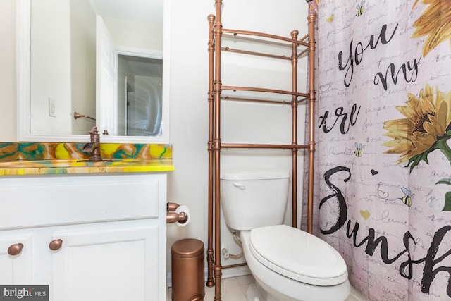 3560 Sherwin Dr, Manchester, MD 21102 - full bathroom featuring vanity, toilet, tile patterned floors, a shower with shower curtain, and baseboards
