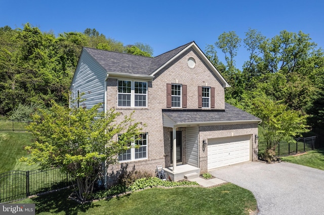 3560 Sherwin Dr, Manchester, MD 21102 - view of front facade featuring asphalt driveway, brick siding, a garage, and a shingled roof
