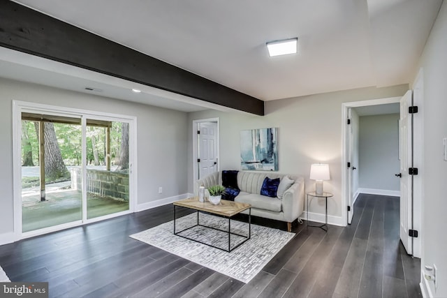 804 W Tantallon Dr, Fort Washington, MD 20744 - living room featuring baseboards, beam ceiling, and dark wood-style flooring