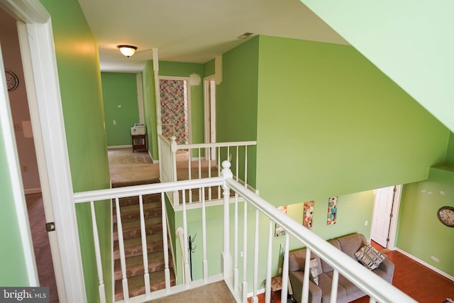 30085 Haymarket Ct, Salisbury, MD 21804 - corridor with an upstairs landing, baseboards, and carpet