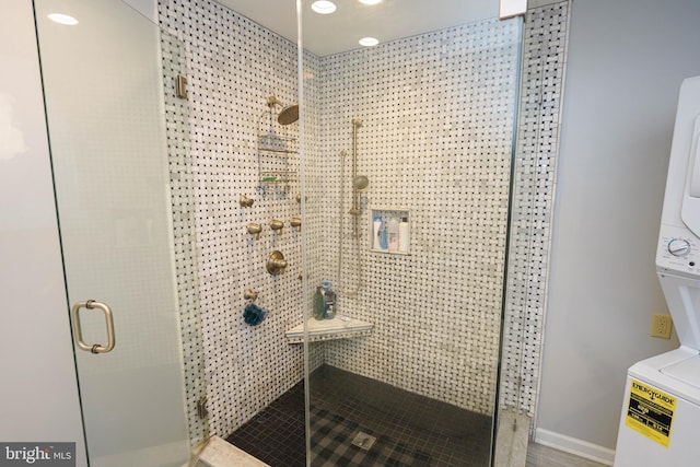 30085 Haymarket Ct, Salisbury, MD 21804 - full bath featuring stacked washer / dryer and tiled shower
