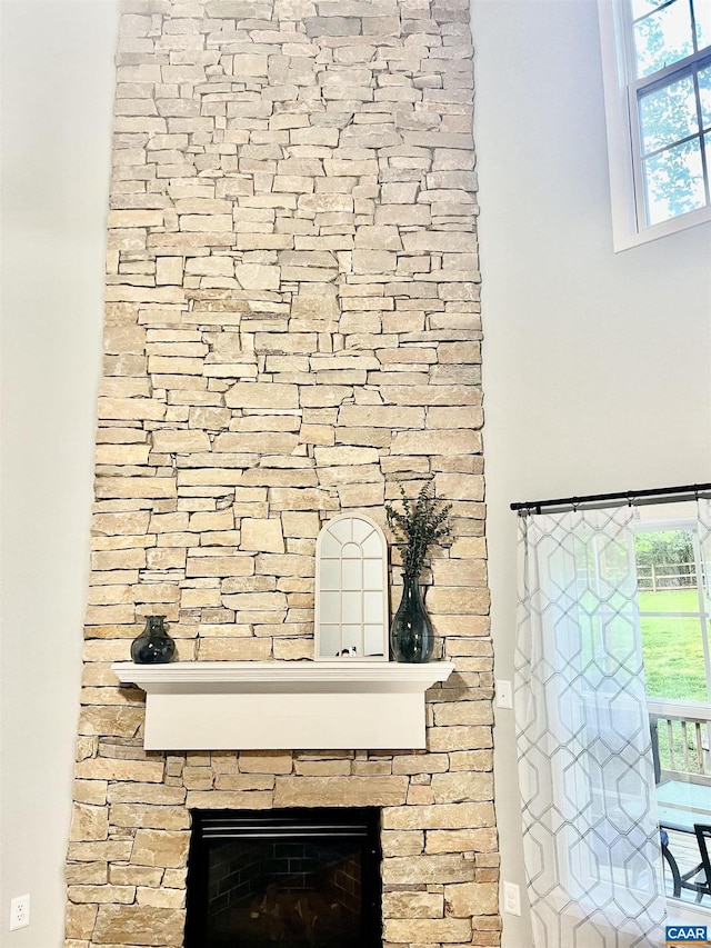 interior details featuring a fireplace